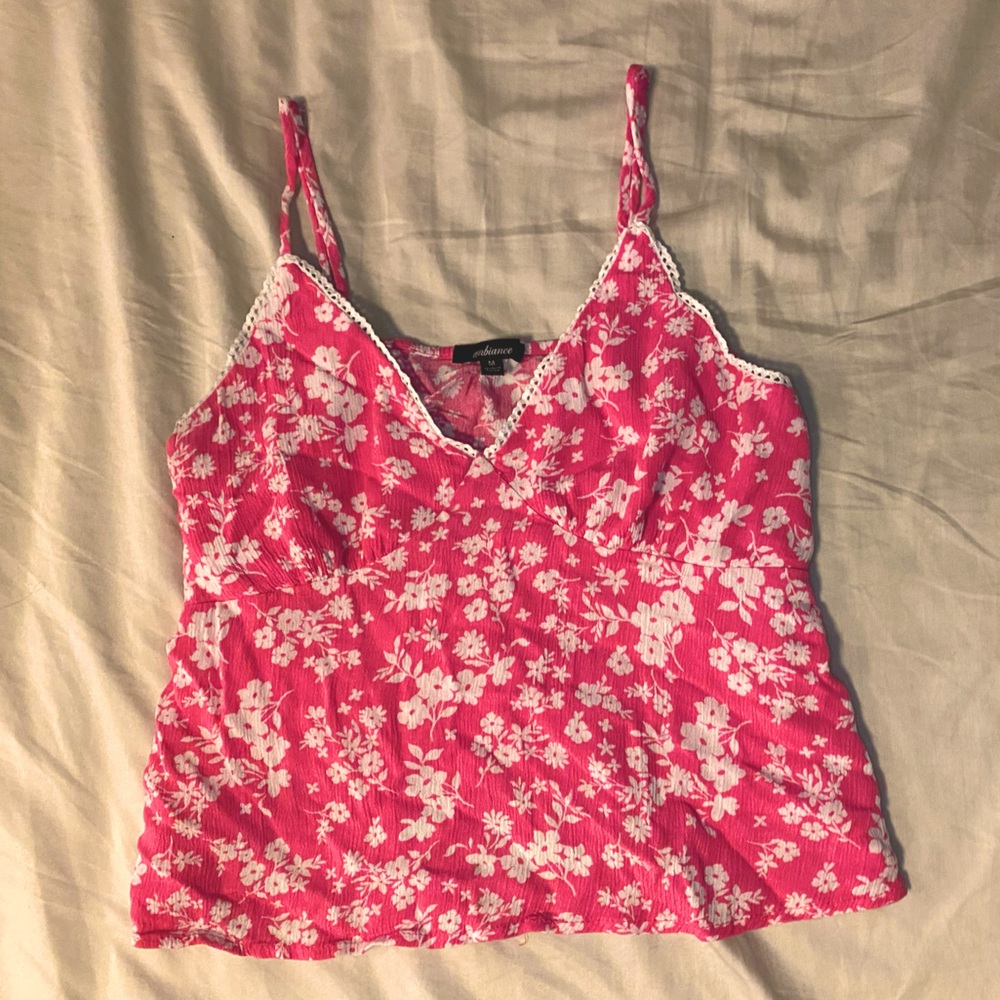 3 for $20 Medium Pink Floral Ambiance Tank Top